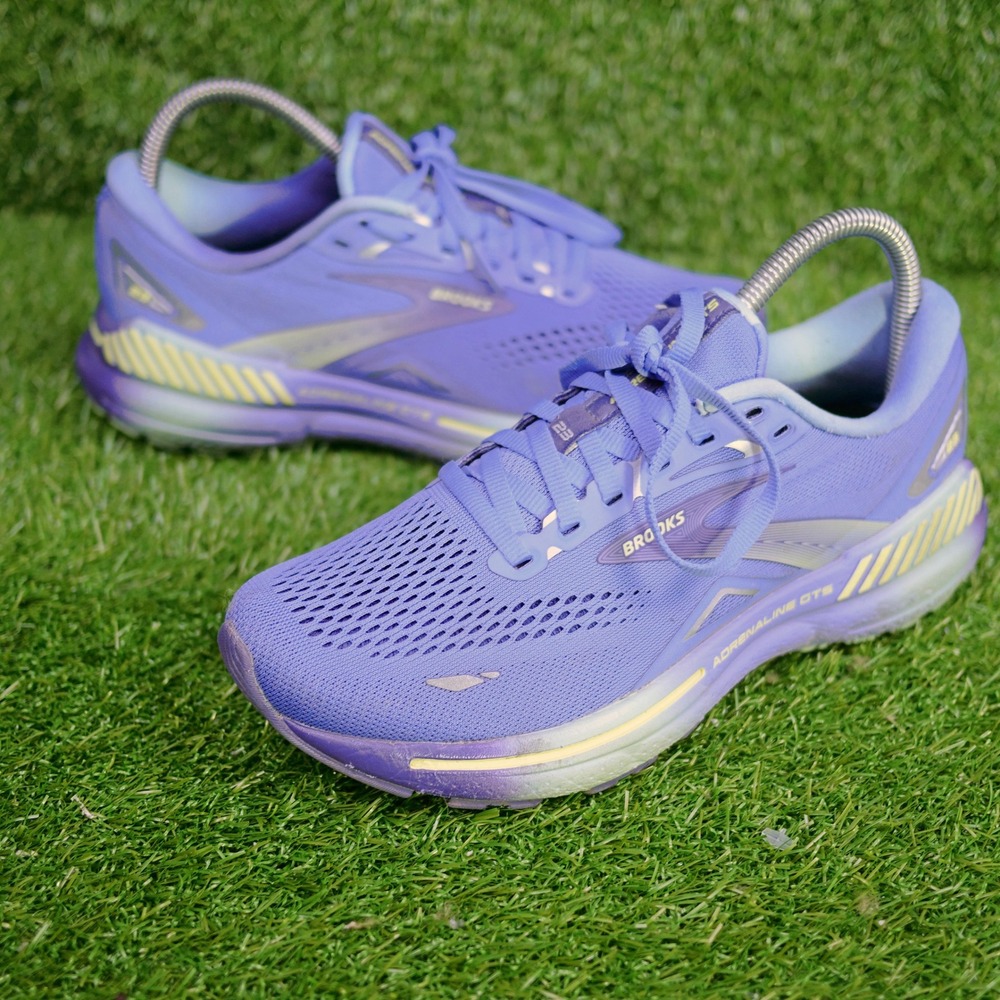 Brooks Adrenaline GTS 23 Purple Yellow Mesh Running Shoes - Womens Size 8.5